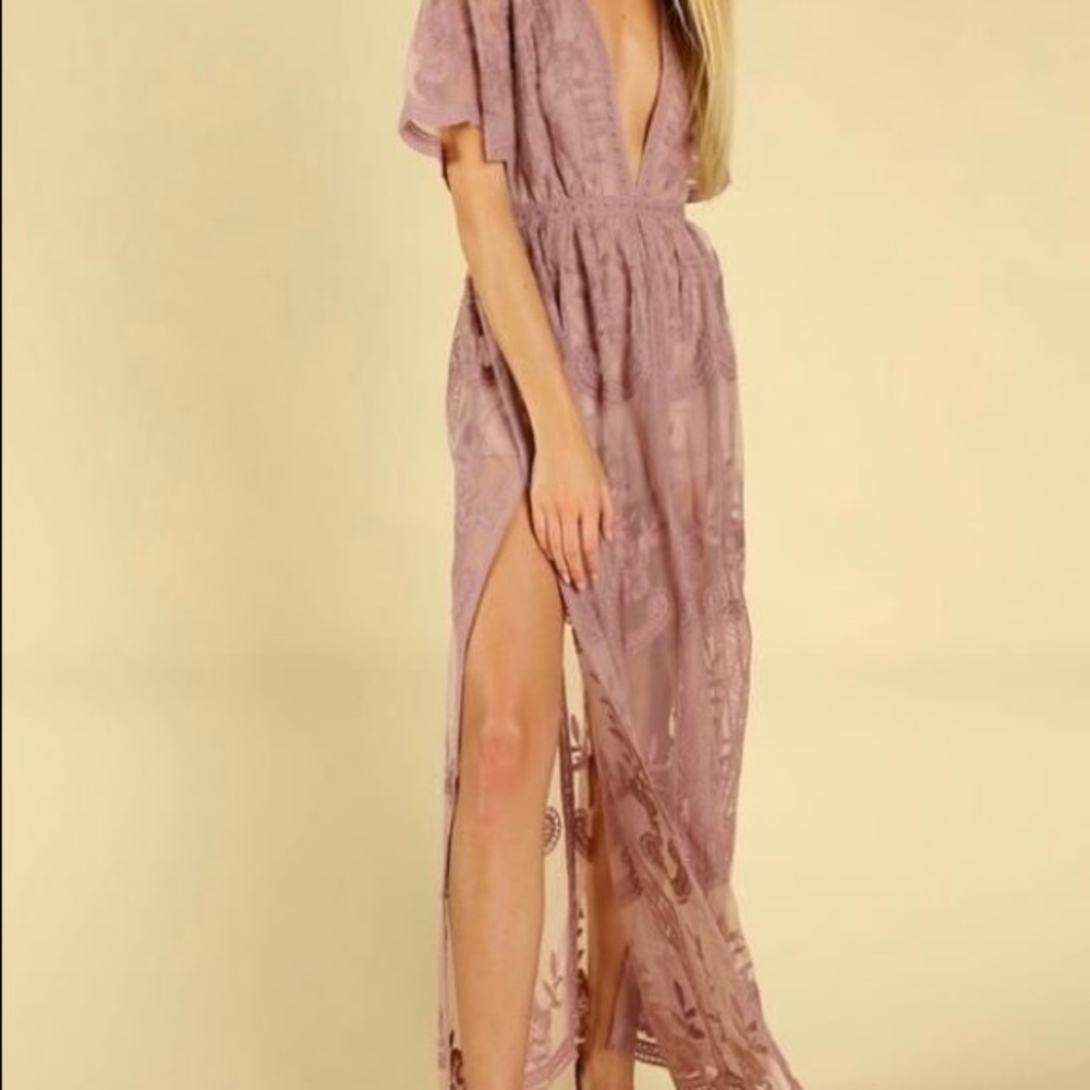 Mauve maxi bridesmaid formal dress boho new w tag